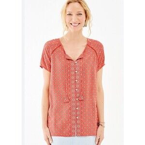 J. Jill Jjill size XL popover Shirt white orange floral Boxy Top Tassels Boho